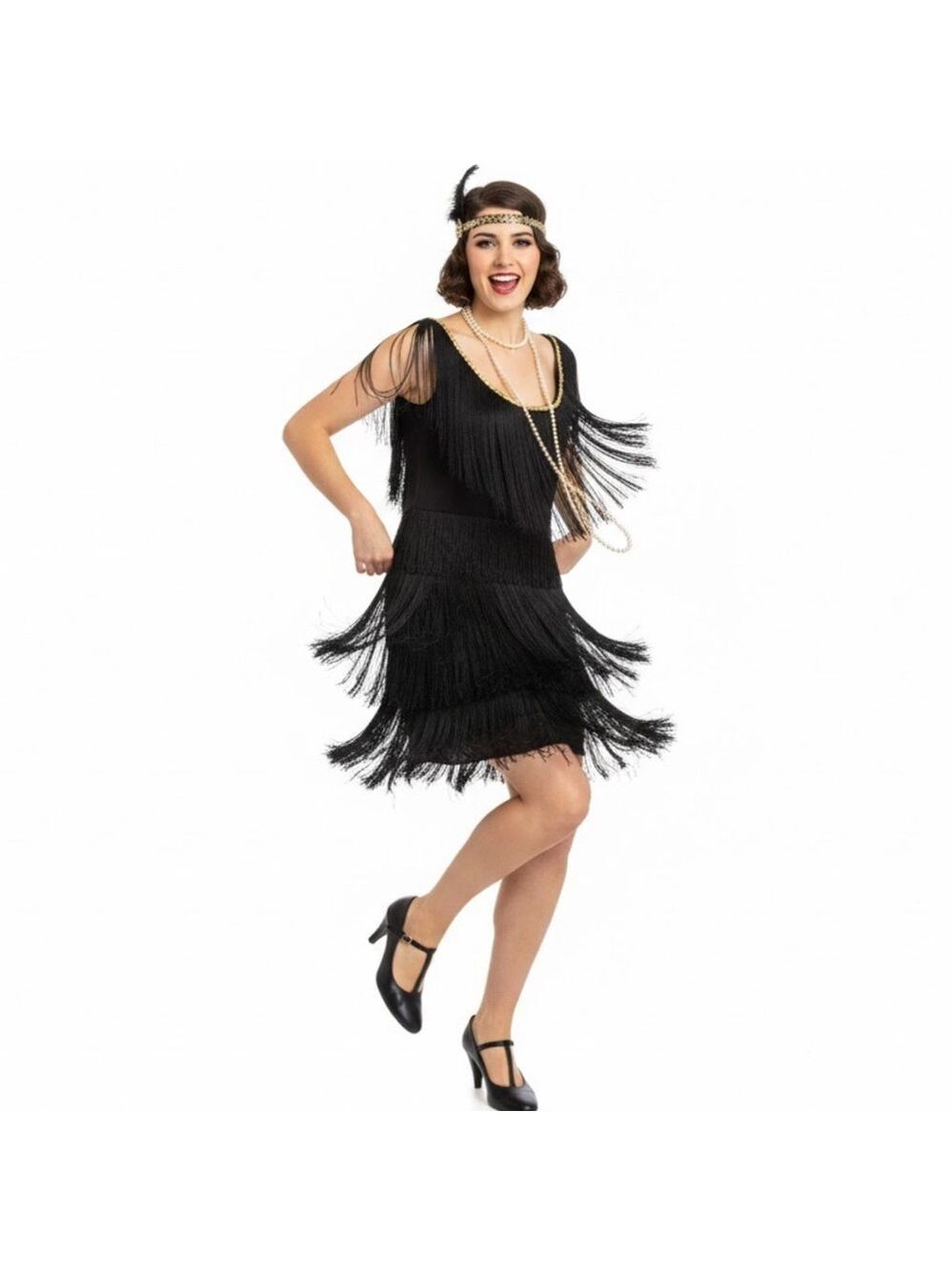 Jerry Beck for Charades Black Fringe Fashion  Flapper Dress - Size Small